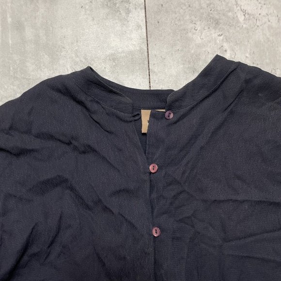 Eileen Fisher 100% Silk Button‎ Up Tunic Blouse Size Medium Black Shirt - Picture 4 of 8